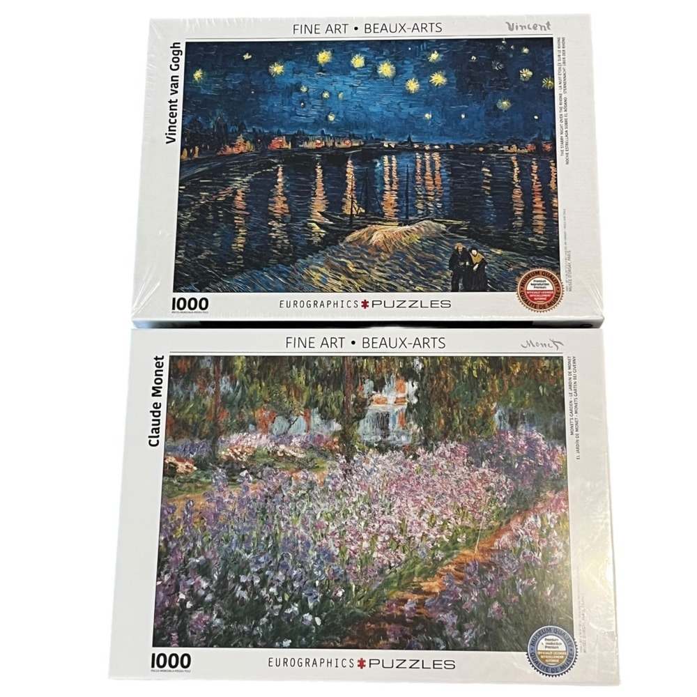 Lot of 2 Eurographics 1000 Piece Puzzles‎ Fine Art • Monet • Van Gogh New Sealed